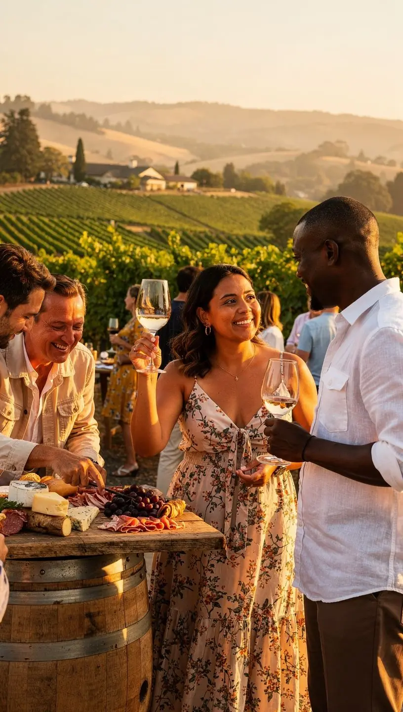 Group of travelers enjoying an outdoor meetup